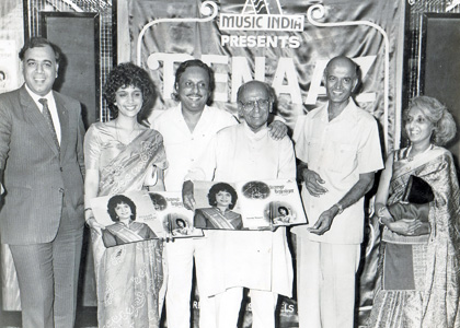 Penaz Masani with Jaidev (Fourth from left) during a release of her album, Tishnagi and Bansi Bajjaya copy